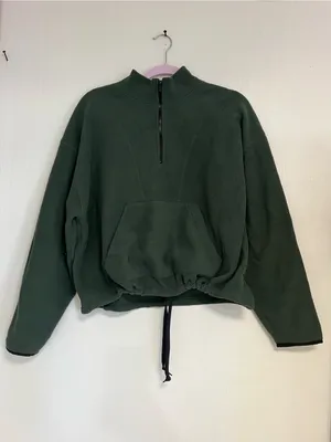 PINK Victoria's Secret Olive Green Half-Zip Fleece Pullover thumbnail 4