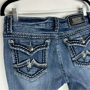 Miss Me Irene Bootcut Jeans Sz 31 Womens Distressed Faded Stitch Denim thumbnail 12