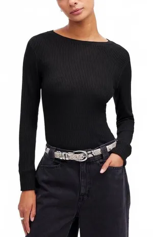 Madewell Ribbed Crewneck Long Sleeve Tee NWT Jet Black Medium thumbnail 1