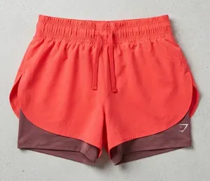 Gymshark 2-in-1 Running Shorts - Coral Pink / Brown - Built-in Liner, High Waisted Drawstring Athletic Shorts thumbnail 1
