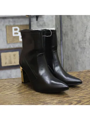 NWT A New Day Low Shaft Heeled Boots Faux Leather 94637414 Black / Gold 7M thumbnail 2