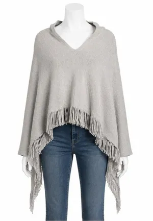 Echo Gray Fringe Knit Poncho Wrap Shawl One Size Boho Western Cozy Layering thumbnail 1