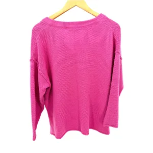 FP‎ Beach Free People Hot Pink Waffle Knit Hailee Henley Pullover Sweater XS thumbnail 7
