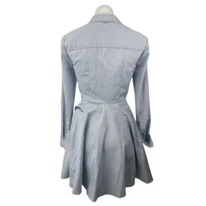 BCBGeneration Blue Striped Long Sleeve Button Up Fit & Flare Mini Dress Size 0 thumbnail 2