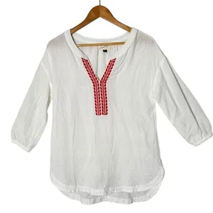 Womens Embroidered Peasant Blouse Size XS White BOHO Cotton Lightweight thumbnail 1