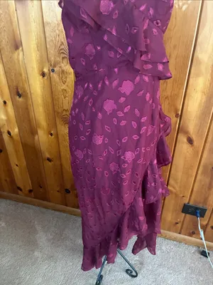 Lulus Forever Be Burgundy Floral Jacquard Ruffled Maxi Dress size large thumbnail 4