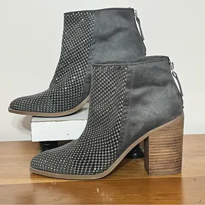 Madden Girl Mocha Gray and Silver Ankle Boots Size 9M Block Heel‎ Y2K Perforated thumbnail 2