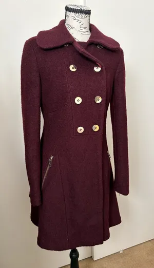 Guess Double-Breasted Pea Coat in Burgundy thumbnail 1