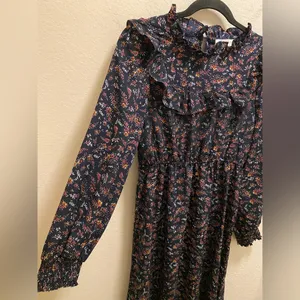 Bohme Modest Long Sleeve Smocked Floral Ruffle Midi Dress Size M thumbnail 6