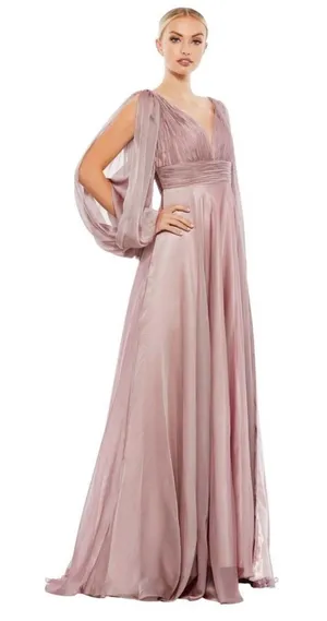 Mac‎ Duggal Chiffon Open Sleeve A-Line Gown Mocha Pink Beaded Cuff Size 14 NWT thumbnail 1