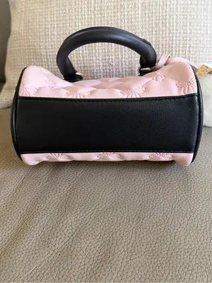Betsey Johnson Quilted Pink Dome Satchel with Black Handles Bow Detail and Charm thumbnail 7