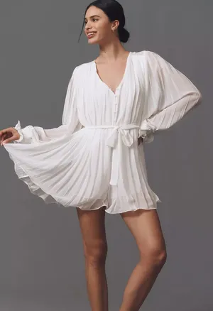 NEW Anthropologie Elegant White Endless Rose V-Neck Chiffon Romper size M thumbnail 1