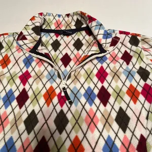 Lands' End Womens Multicolor Argyle Fleece‎ Quarter Zip Pullover Size Small thumbnail 3