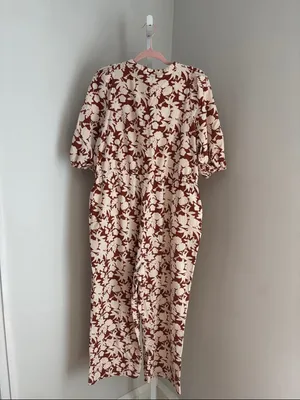 Universal Threads Cream and Brown Floral Romper Puff Sleeve Cottage Women’s SZ XL thumbnail 6