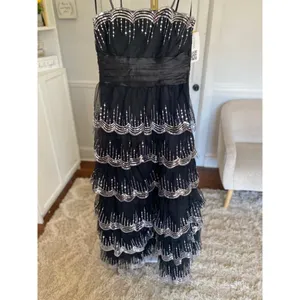 Vintage Masquerade‎ Maxi Prom Dress Black Sequin Tiered Formal Quinceanera Glam thumbnail 2