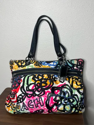 Coach Poppy Graphic Blossom Graffiti Colorful Floral Tote Purse thumbnail 3