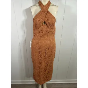 Bardot Women's Riviera CrossoverHalter Neck Lace Corset Dress in Rust. XL. NWT thumbnail 6