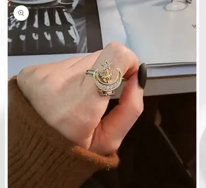 Moon Star Anxiety Fidget Spinner Ring Gold thumbnail 2