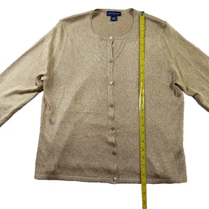 Ann Taylor Gold Shimmer Knit Crewneck Cardigan Sweater Women's Large EUC thumbnail 7