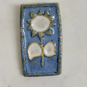 Vtg CUB Denmark Sunflower Tile Brooch Pin Blue Handmade MCM Ceramic Artisan thumbnail 3