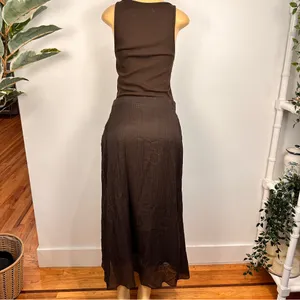 Zara Mixed Pareo Tank Dress Sz M Brown Skirt Overlay Faux Wrap thumbnail 8