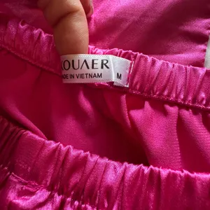 Ekouaer Womens‎ Hot Pink Satin Pajama Set Short Sleeve Button Down Shorts Size M thumbnail 2