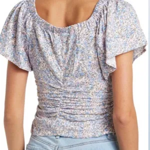 Revolve ASTR the Label Flutter Sleeve Pink and Blue Floral Wrap Blouse women’s medium thumbnail 3