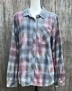 Dylan Pink Blue Plaid Long Sleeve Button Down Shirt Size L thumbnail 1