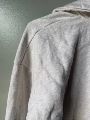 Cropped Quarter Zip Sweatshirt Small Oatmeal Heather Fleece Casual Athleisure thumbnail 5