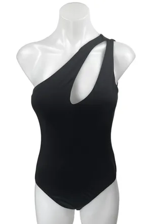 White Fox Black Sleeveless One Shoulder Cutout Cami Camisole Bodysuit Tank Top M thumbnail 1