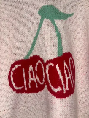 A New Day…Soft White And Pink Knit Pull Over Sweater With Red Cherry Graphic Nwt thumbnail 2