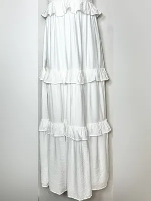 Beivy Off-Shoulder White Ruffle Maxi Dress Size Medium thumbnail 9