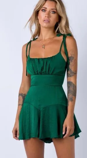 Princess Polly Bowers Emerald Green Satin Romper Playsuit thumbnail 1