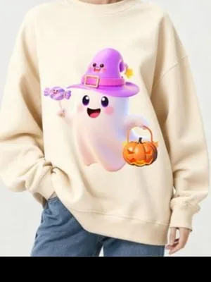 Nordstrom Halloween Sweatshirts for Women - Oversized Ghost Pumpkin Lantern thumbnail 2