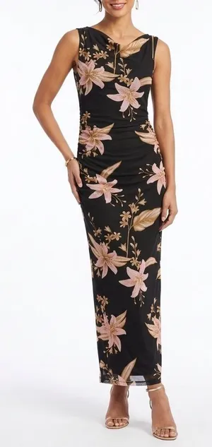 Petal & Pup Arabelle Maxi Dress Womens XS Black Floral Off Shoulder Side Split thumbnail 1