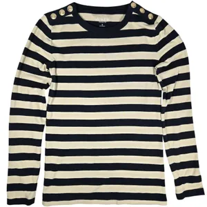 J.Crew Perfect Fit Stripe Long Sleeve‎ T-Shirt Gold Button Shoulder BS569 S thumbnail 1