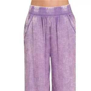 Zenana Washed Double Gauze Elastic‎ Band Waist Pants thumbnail 2