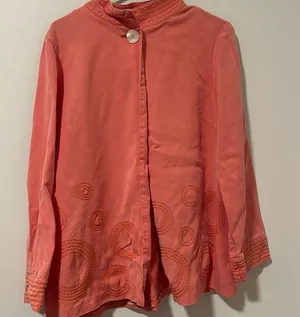 Womens J.JILL Mandarin Collar Jacket Salmon Color Tencell Embroidered SZ Medium thumbnail 1