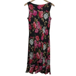 Vtg Maggie London Silk Floral Dress 10 Pink Black Whimsigoth‎ 90s Y2K Cowl Neck thumbnail 2
