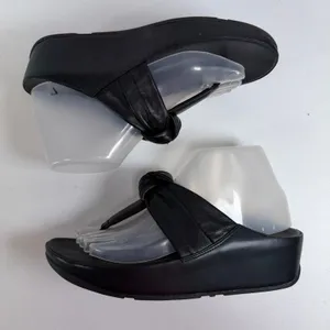 FitFlop 7.5 Twiss II Knotstrap All Black Wedge Platform Microwobbleboard FJ2-090 thumbnail 4