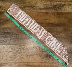 Rose Pink Sequins Glitter 'Birthday Girl' Sash thumbnail 7