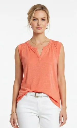 Ann Taylor 100% Linen Coral Orange Sleeveless Blouse Top S thumbnail 1