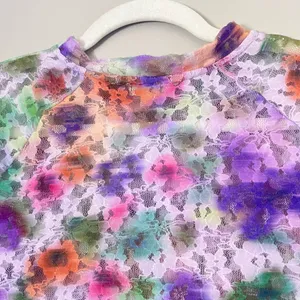 Pilcro Anthropologie Sheer Floral Mesh Lace Cap Sleeve Top Multicolor M thumbnail 6