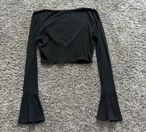 Free People Black Ribbed Cropped Button-Up Cardigan thumbnail 2