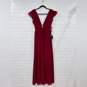 NWT Lulus I’m All Yours Burgundy Ruffle Maxi Dress thumbnail 5