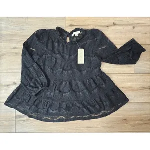 Monteau Black Lace Coquette Tiered Babydoll Blouse Top Women's Small NWT thumbnail 2