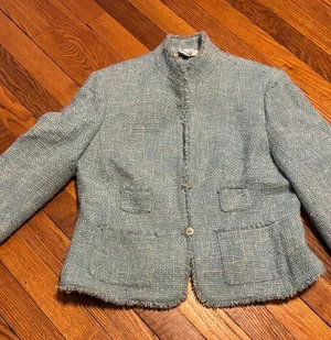 Worth Light Blue Tweed Bouclé Jacket size 6 thumbnail 1