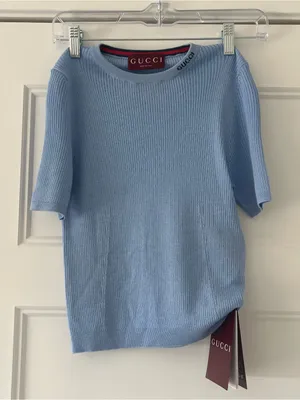 NWT Gucci Blue Wool & Silk Knit Short Sleeve Top Women Size S thumbnail 2