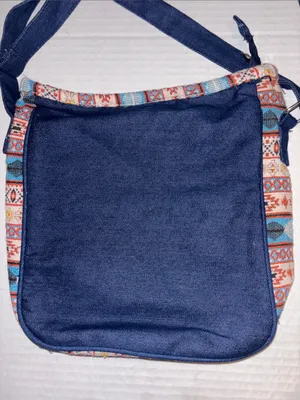 Canyon Sky Blue Denim Bag With Southwestern Embroidery Along Edges Multicolored thumbnail 3