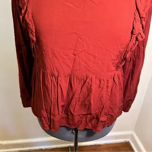 Loft Women's Size Large Wild Currant Ruffle-Sleeve Peplum Top Burnt‎ Red Orange thumbnail 5